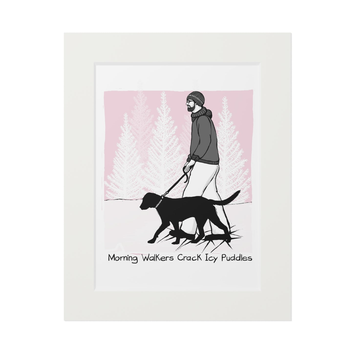 Morning Walkers Crack Icy Puddles Fine Art Print