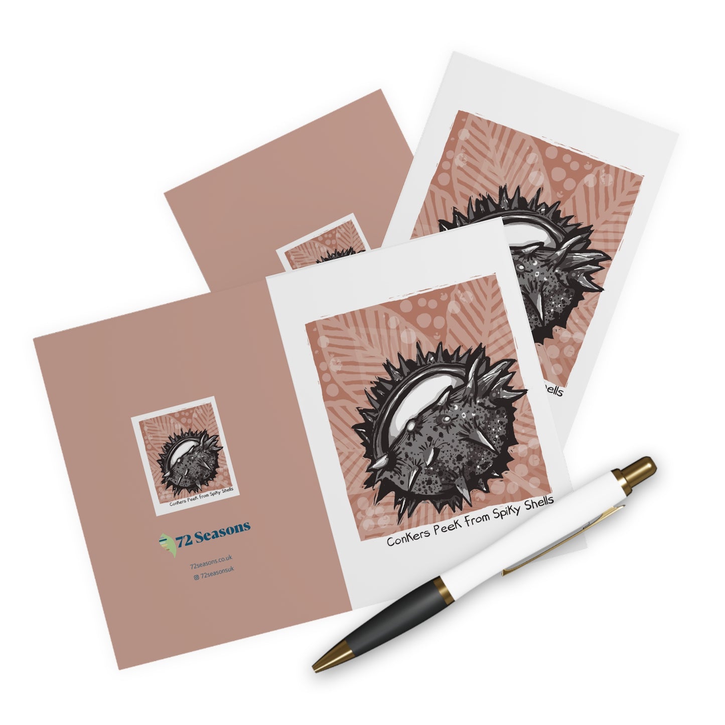 Conkers Peek From Spiky Shells greeting card (5 pack)