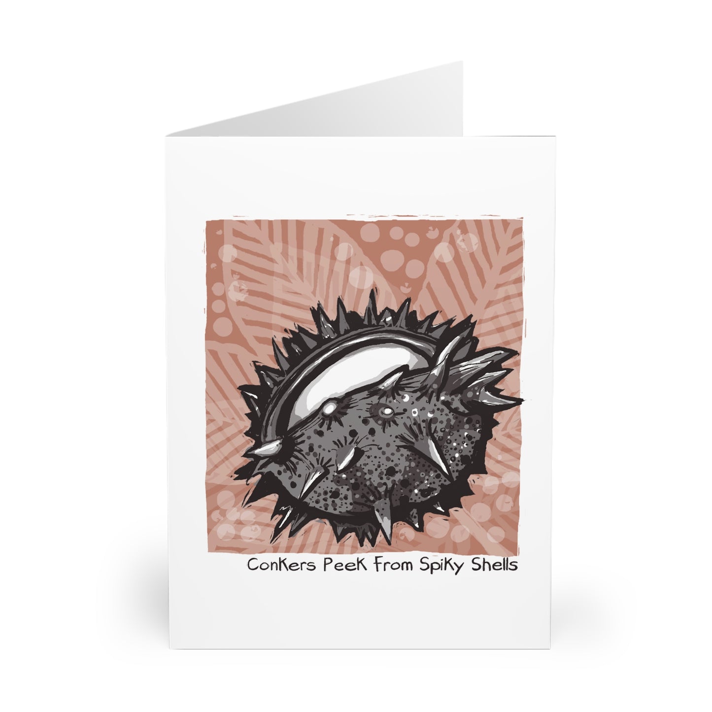 Conkers Peek From Spiky Shells greeting card (5 pack)