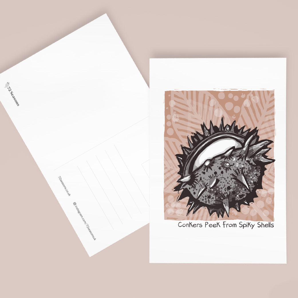 Conkers Peek From Spiky Shells postcard