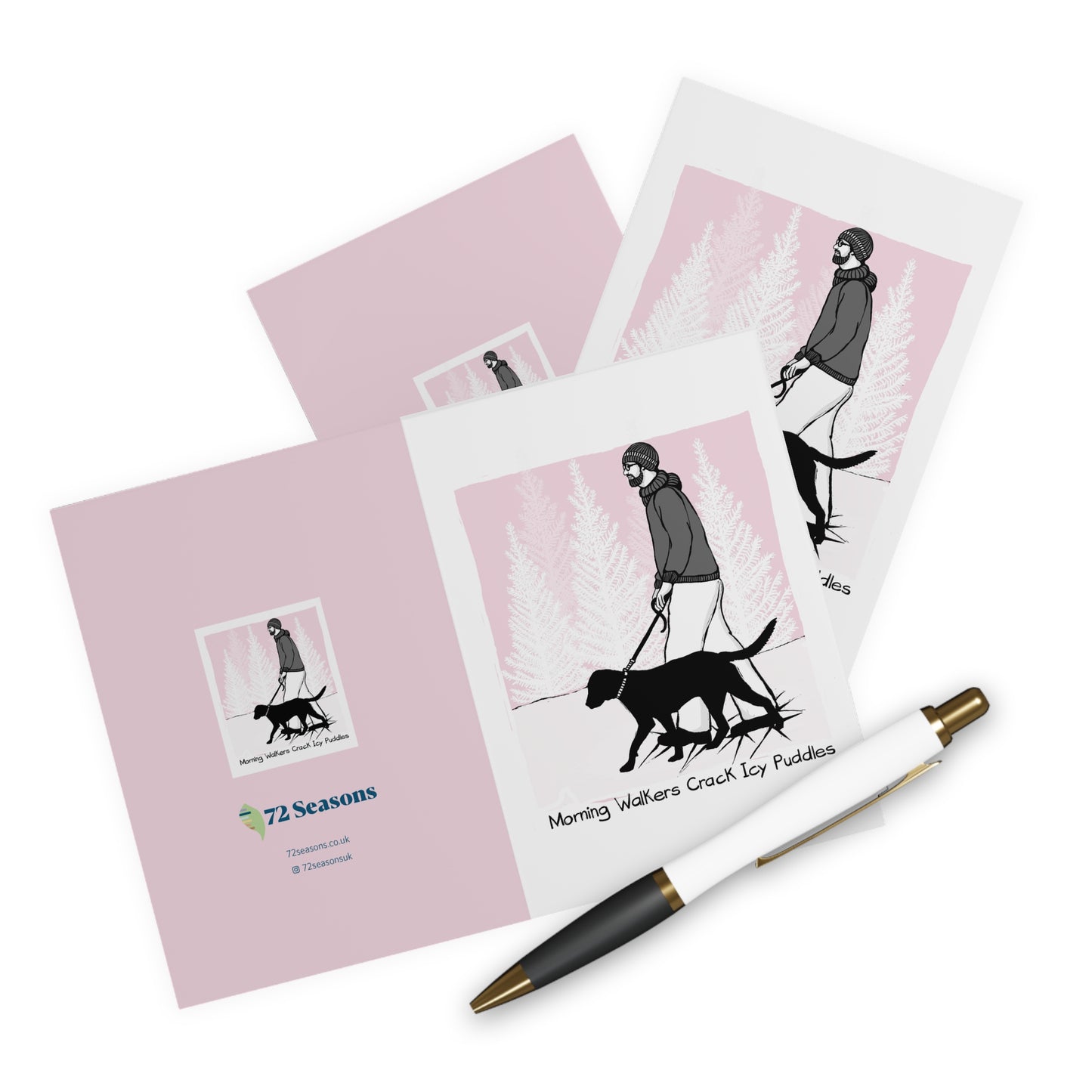 Morning Walkers Crack Icy Puddles greeting card (5 pack)
