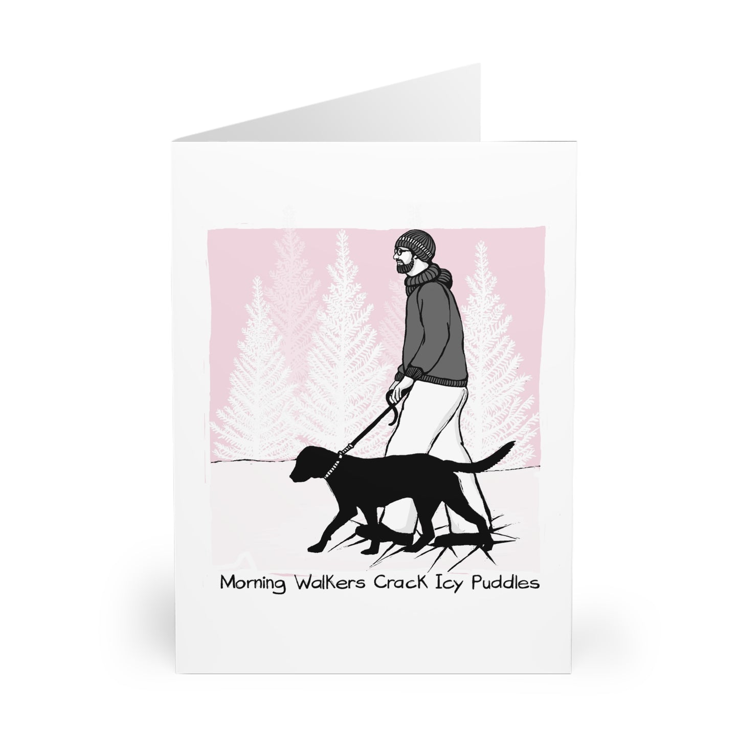 Morning Walkers Crack Icy Puddles greeting card (5 pack)