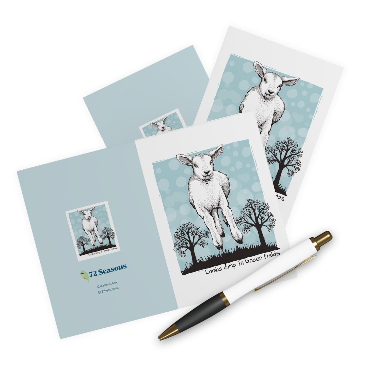 Lambs Jump In Green Fields greeting card (5 pack)