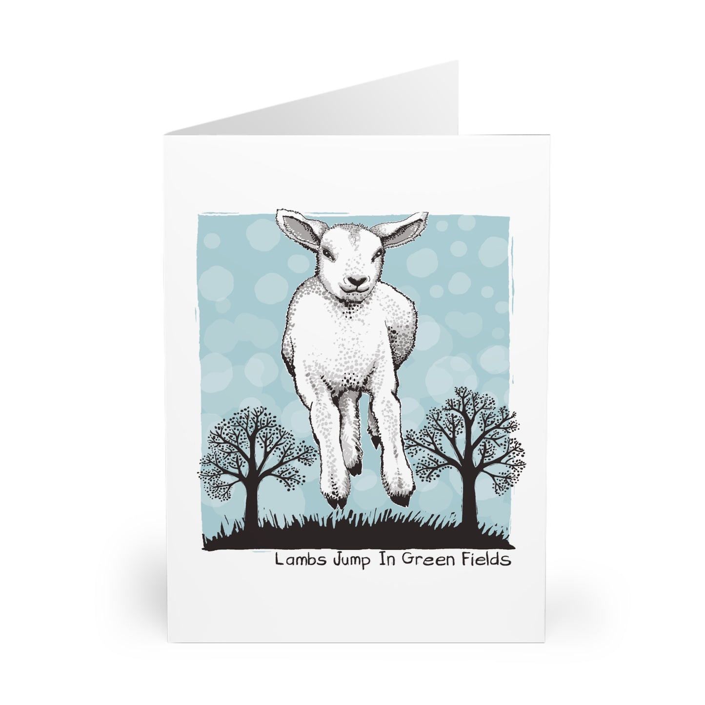 Lambs Jump In Green Fields greeting card (5 pack)